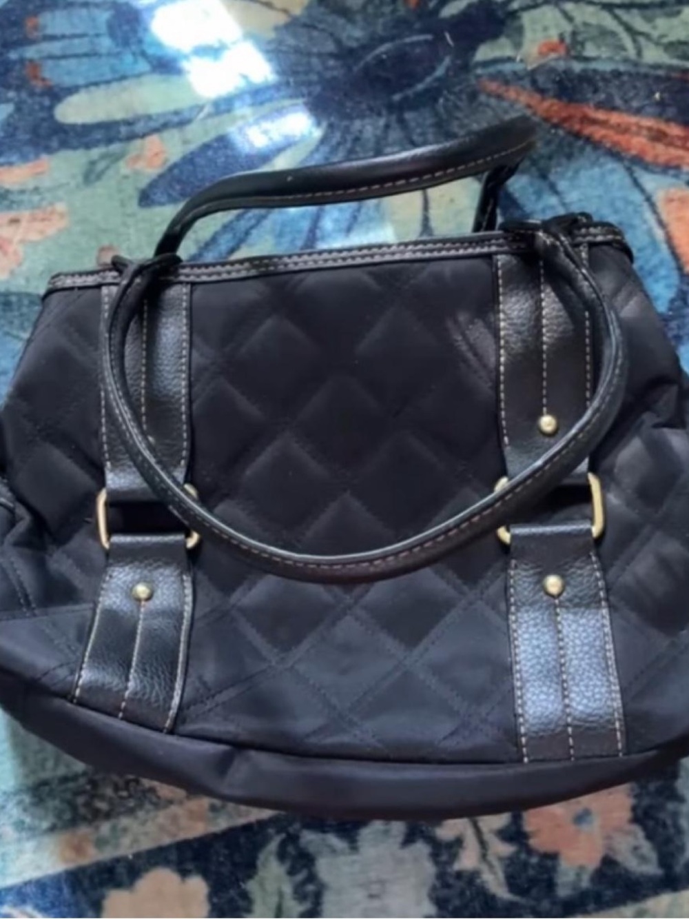 Quilted Black Women's Tote with Gold-Tone Accents - Picture 1 of 2